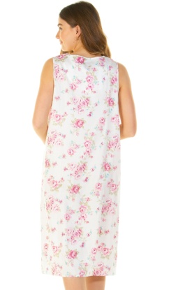 Sue Marks Luxury 100% Combed Cotton Roses Woven Sleeveless Nightdress